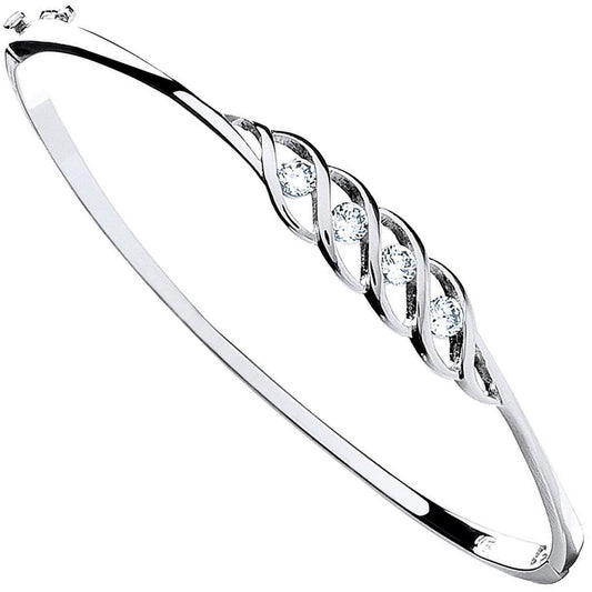Silver Fancy Cubic Zirconia Hinged Bangle