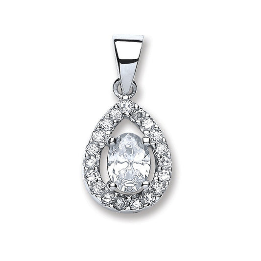 Silver Pear Shape Cubic Zirconia Pendant - 10.7mm