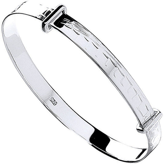 Silver Diamond Cut Expandable Baby Bangle - 4.4mm