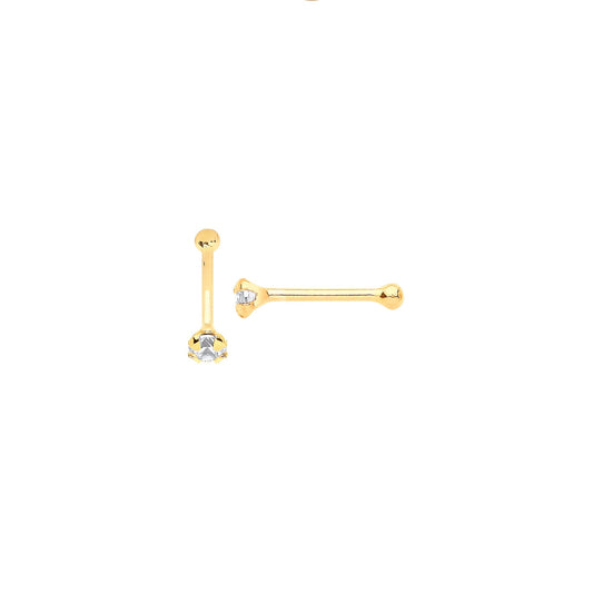 9ct Yellow Gold Claw Set Cubic Zirconia Nose Pin Stud