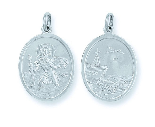 Silver Double Sided Oval St. Christopher Pendant - 4.6g