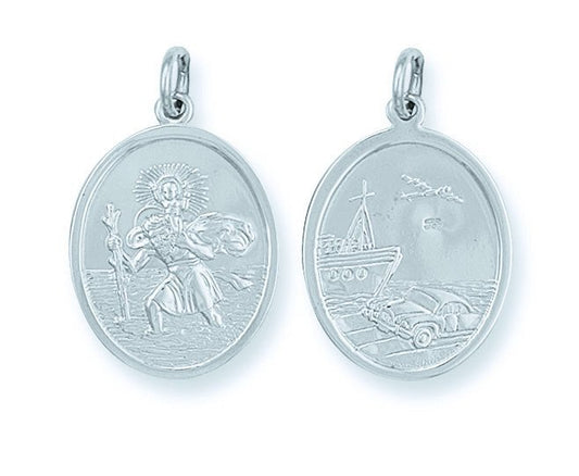 Silver Double Sided Oval St. Christopher Pendant - 4.6g