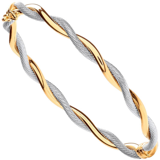 Yellow & White Gold Twist Hollow Oval Bangle