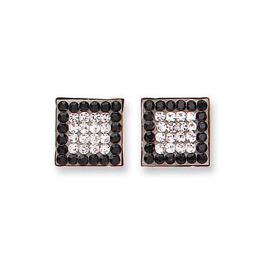 9ct Yellow Gold Black & White Cubic Zirconia Square Studs