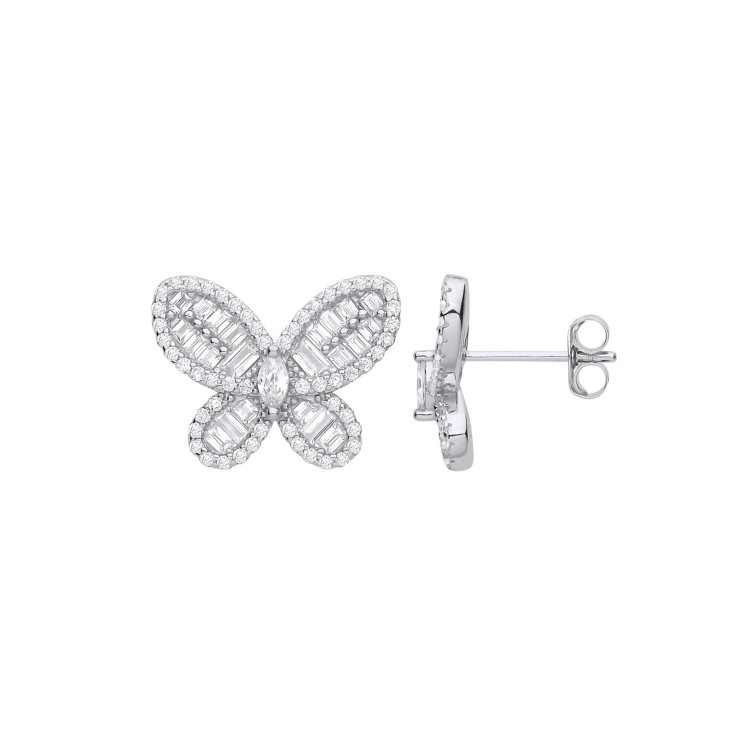 Silver Cubic Zirconia Butterfly Studs - 4.4g
