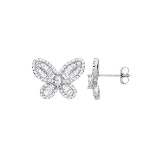 Silver Cubic Zirconia Butterfly Studs - 4.4g