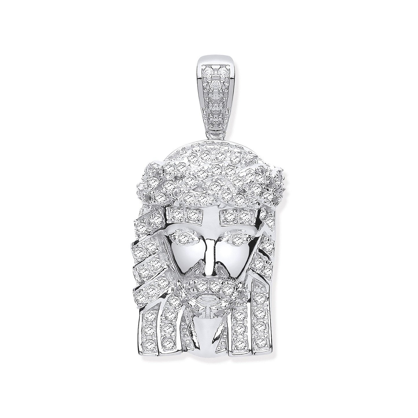 Silver Cubic Zirconia Jesus Pendant