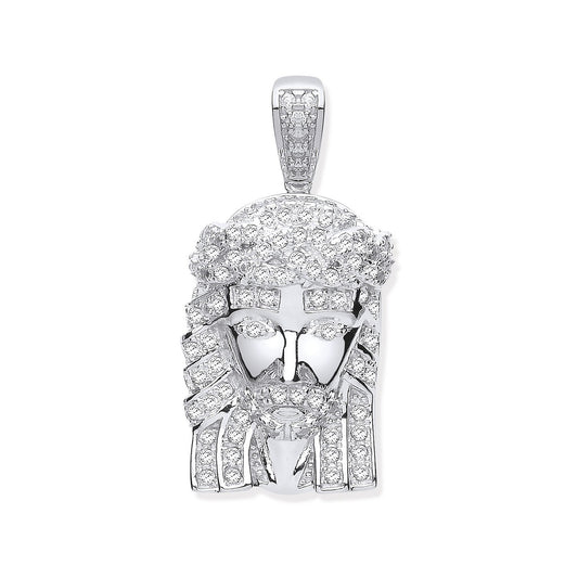 Silver Cubic Zirconia Jesus Pendant