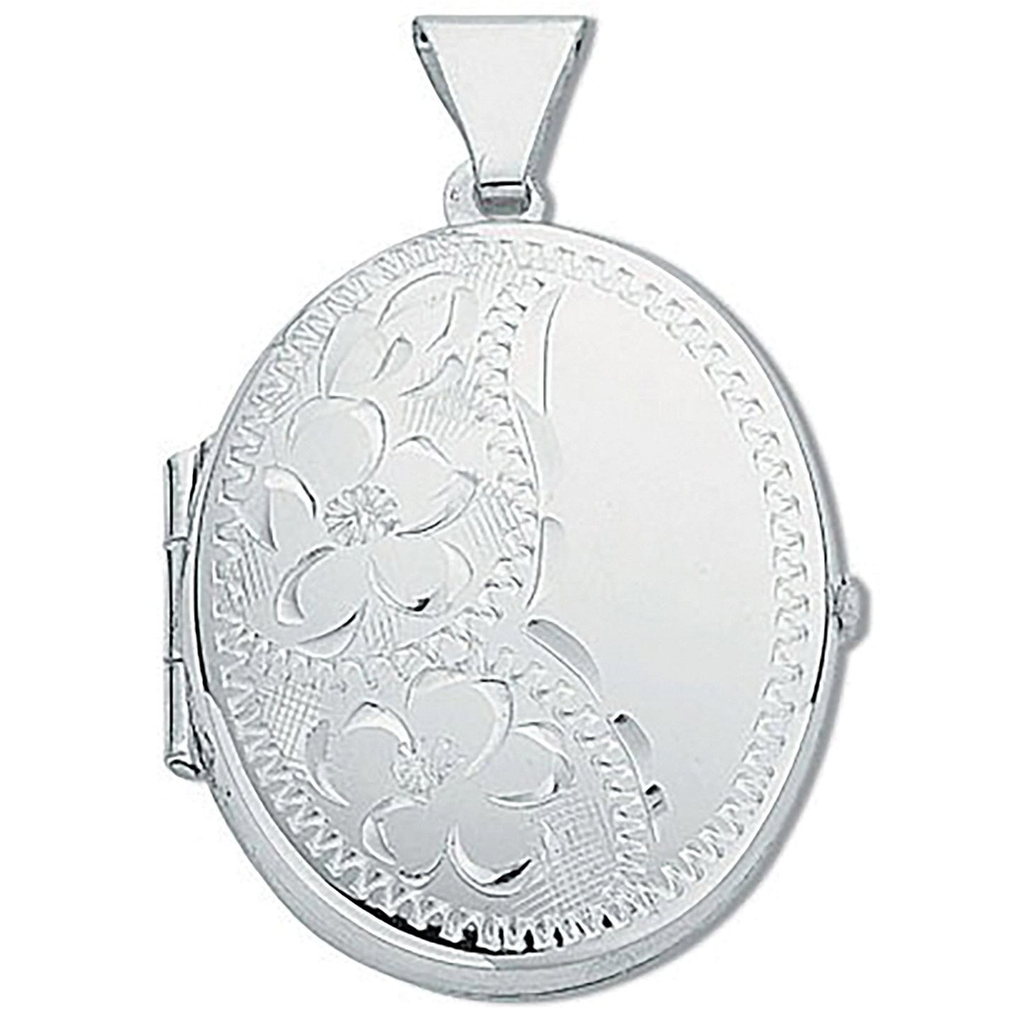 Silver Medium Engraved Oval Shaped Locket (HNN-8D2093)