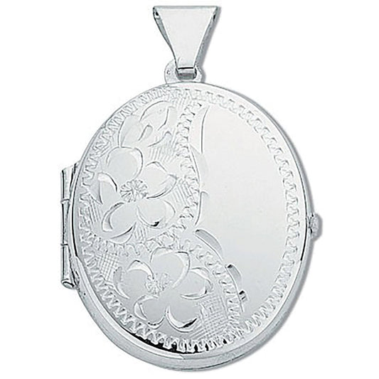 Silver Medium Engraved Oval Shaped Locket (HNN-8D2093)