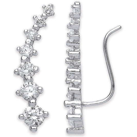 Silver Arc-Shaped Ear Hook Claw Set Cubic Zirconia Ear Clip Earrings