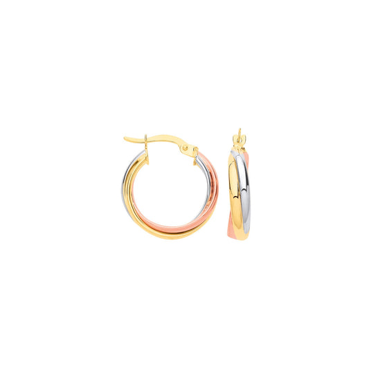 Yellow, White & Rose Gold Russian Wedding 18mm Hoop Earrings