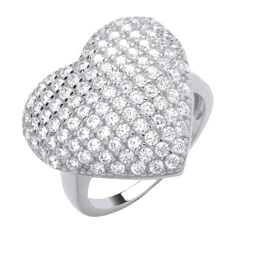 Silver Large Cubic Zirconia Heart Ring
