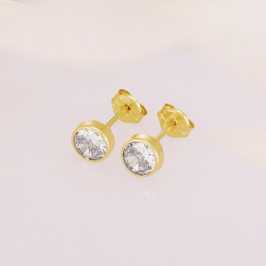 9ct Yellow Gold 5mm Rubover Set Cubic Zirconia Studs