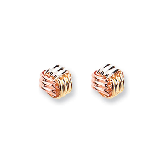 9ct Yellow, White & Rose Gold Fancy Knot Studs (HNN-166B11)