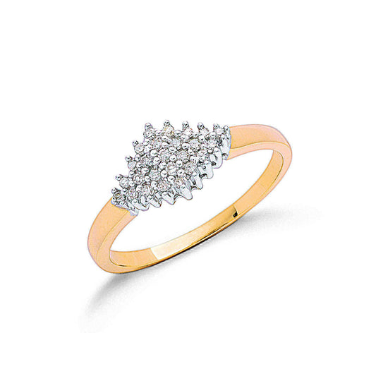 9ct Yellow Gold 0.16ctw Diamond Cluster Ring