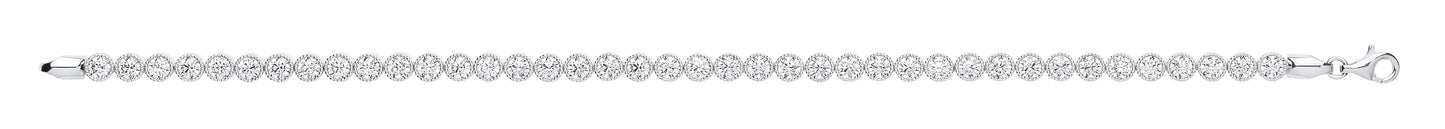 White Gold Rubover Cubic Zirconia Set Ribbed Edge Ladies Tennis Bracelet