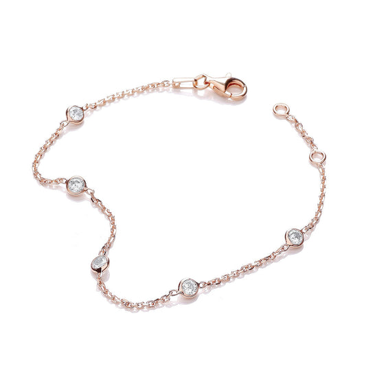Rose Coated Rubover 5 Cubic Zirconias Bracelet 7"