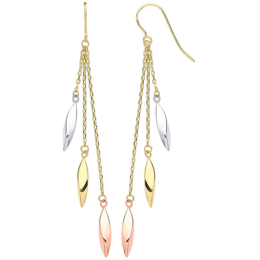 Yellow, White & Rose Gold Twisted Tubes Hollow Drop Earrings