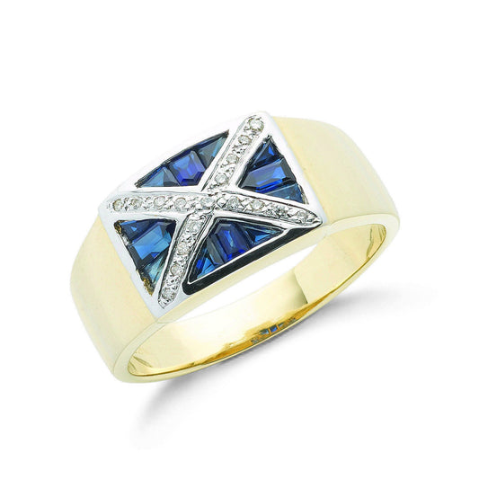 9ct Yellow Gold 0.10ct Diamond & 0.70ct Blue Sapphire Scotland Ring