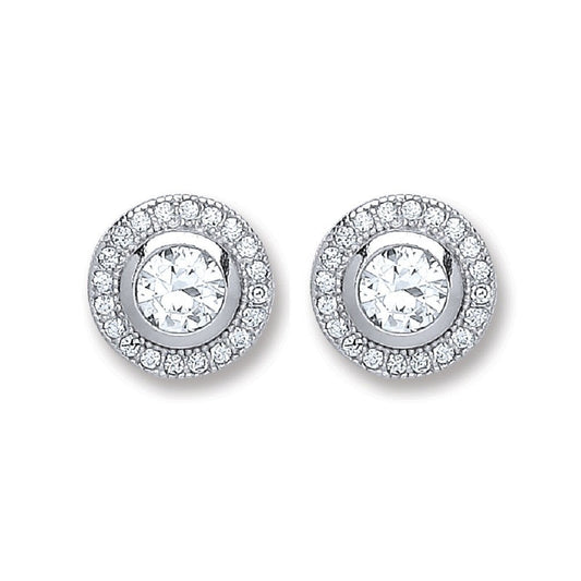 Silver Round Cubic Zirconia Stud Earrings - 2.2g