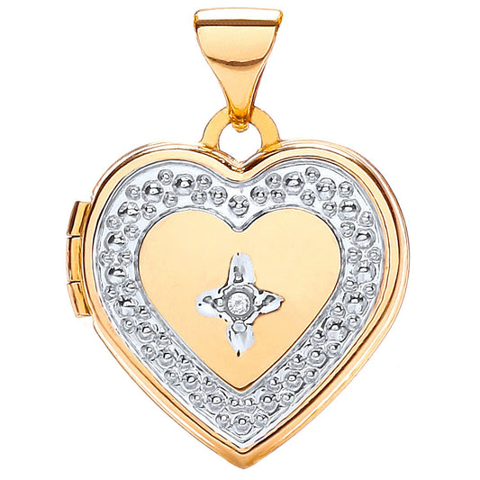 Yellow White Heart Shape Locket with Diamond