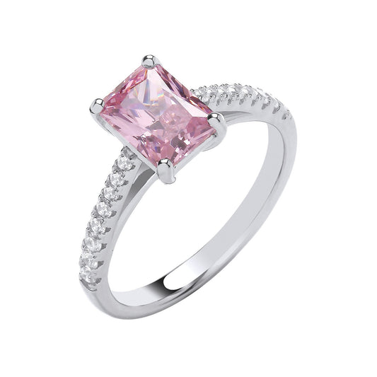 Silver Emerald Pink Cubic Zirconia Solitaire Ring