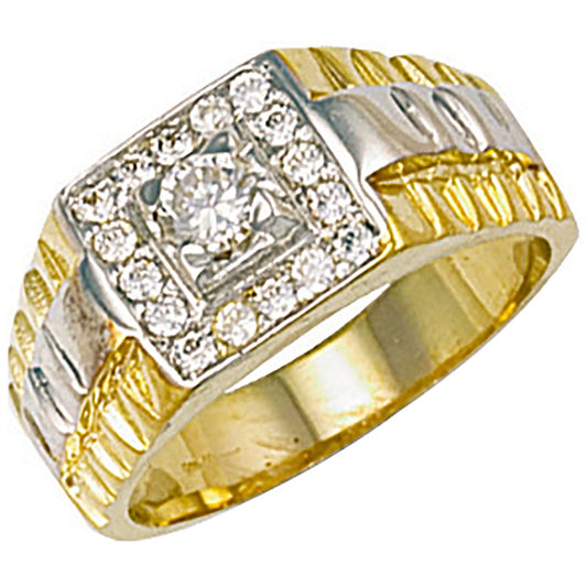 Yellow Gold Square Top Gents Cubic Zirconia Ring (HNN-B21F86)