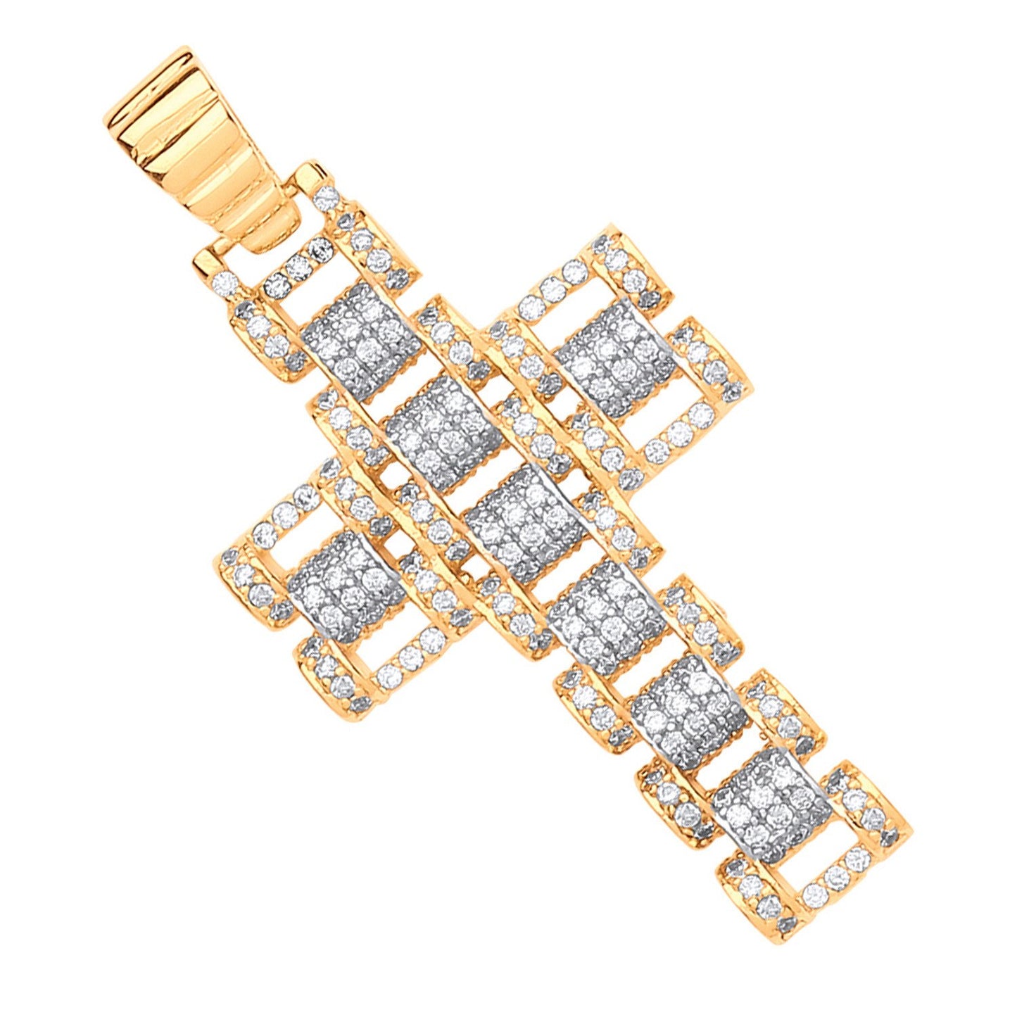 Yellow and White Gold Cubic Zirconia Fancy Link 55mm Cross
