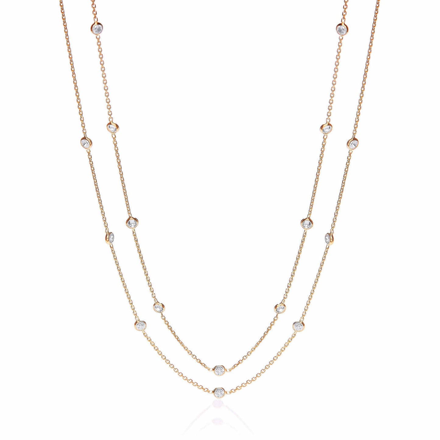 Gold Coated Rubover 23 Cubic Zirconias Necklace 38"