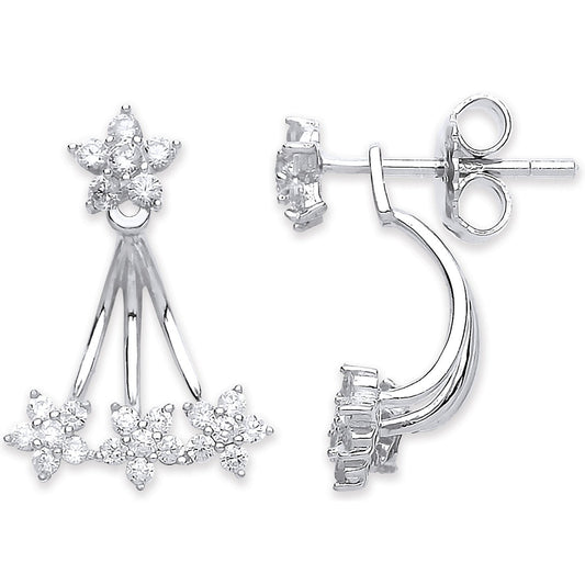 Silver Cubic Zirconia Ear Stud Cuff Wrap Earrings - 13.2mm