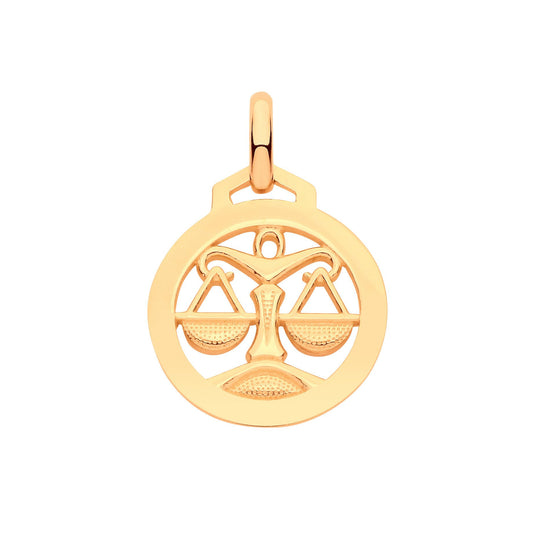 Yellow Gold Round Zodiac Pendant Libra