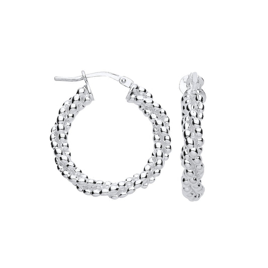 Silver 22mm Beaded Hoop Earrings