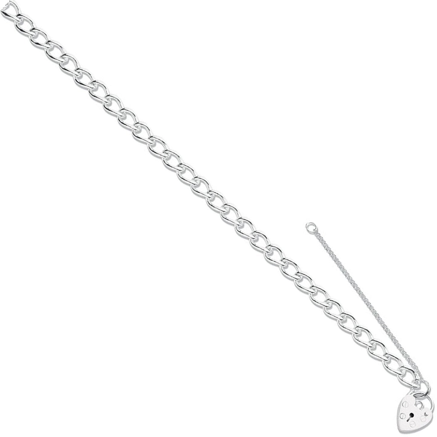 Silver Open Curb & Padlock Charm Bracelet - 12.6g