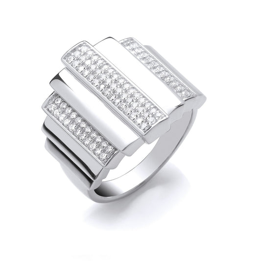 Silver Cubic Zirconia & Plain Step Ring