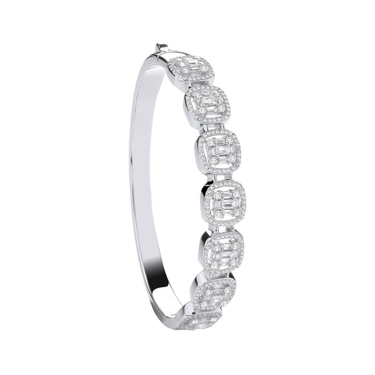 Baguette & Round Cubic Zirconias Halo Style Bangle