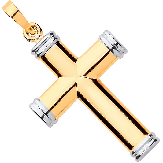 Yellow and White Gold Hollow Tube Plain Cross