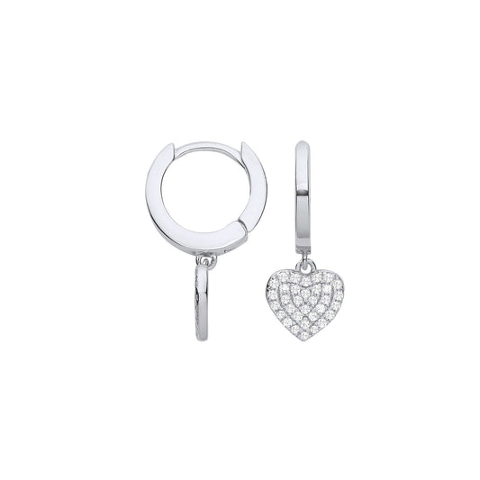 Silver Cubic Zirconia Heart Hinged Huggies