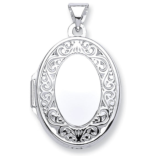White Gold Oval Shape Locket with edge design