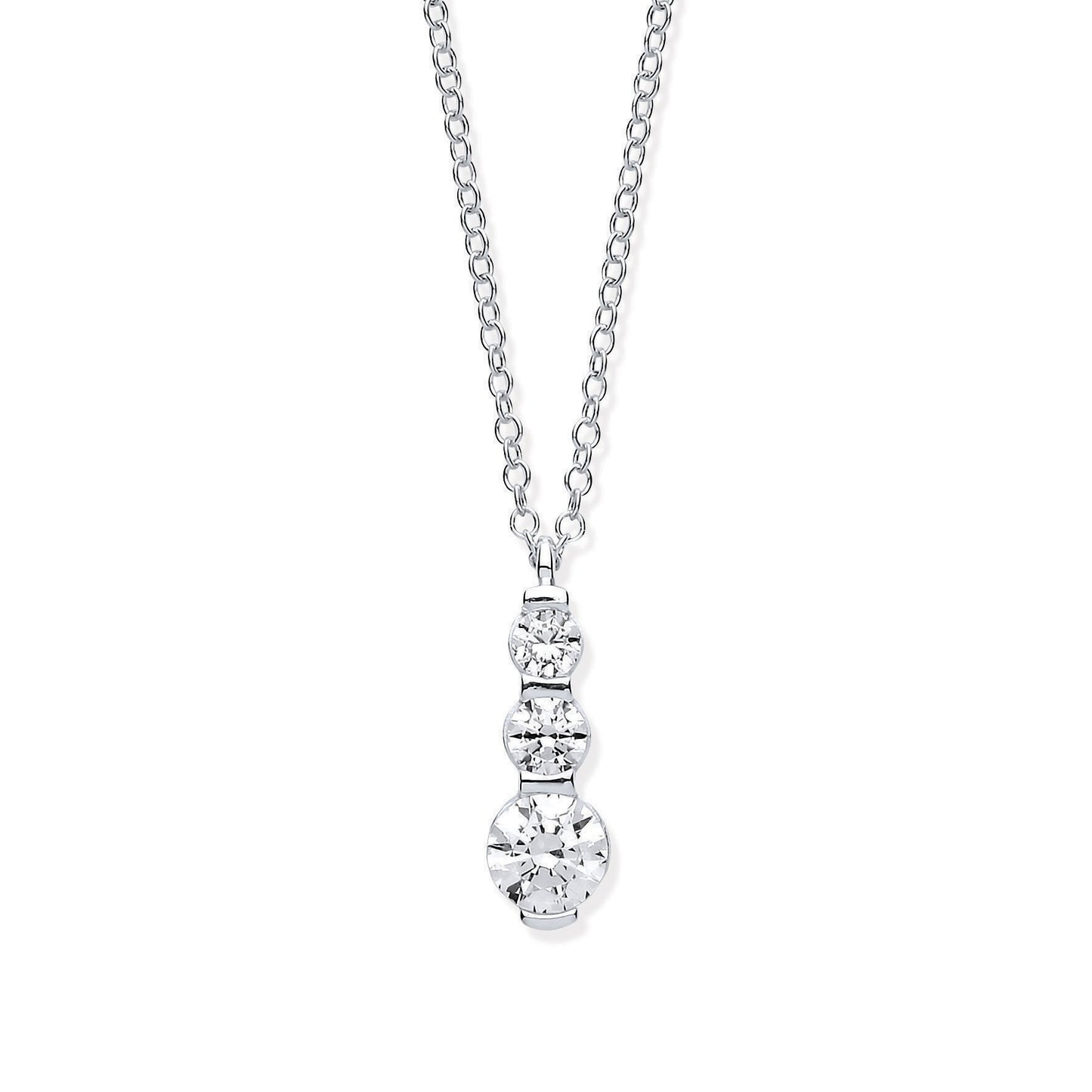 White Gold Graduated Cubic Zirconias Drop Pendant on 18" Chain