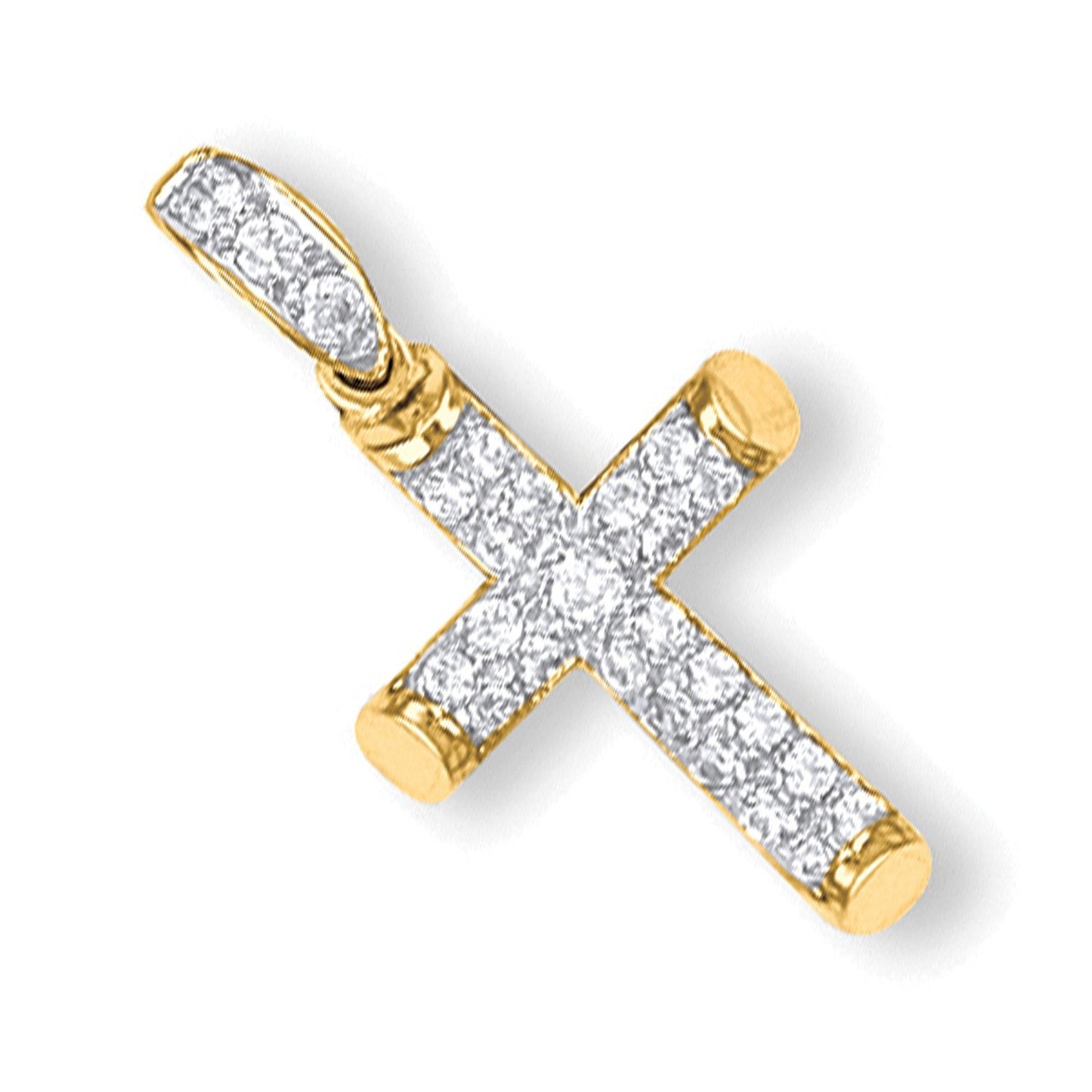 Yellow Gold Round Tubed Cubic Zirconia Cross - 19mm