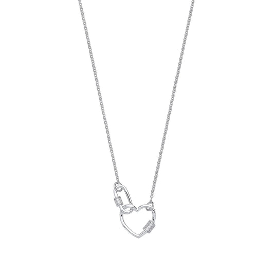 Silver Heart Paper Clip Cubic Zirconia 16" Necklace