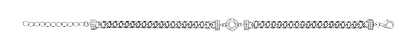 Silver Circle of Life Cubic Zirconia Ladies Curb Bracelet