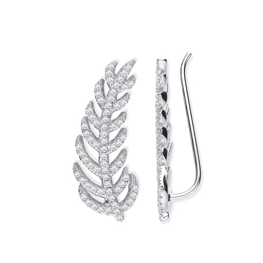 Silver Cubic Zirconia Barley Leaf Earcuff, Crawler, Earrings