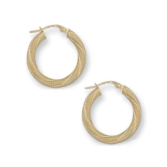 Yellow Gold 21mm Frosted Twisted Hoop Earrings