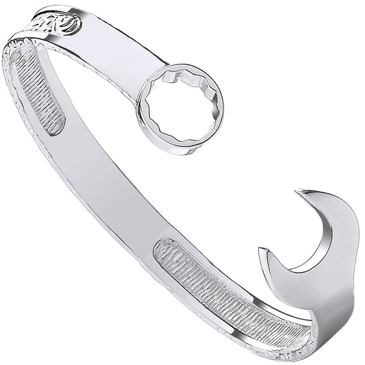 Silver Vintage Design Spanner Gents 9mm Bangle