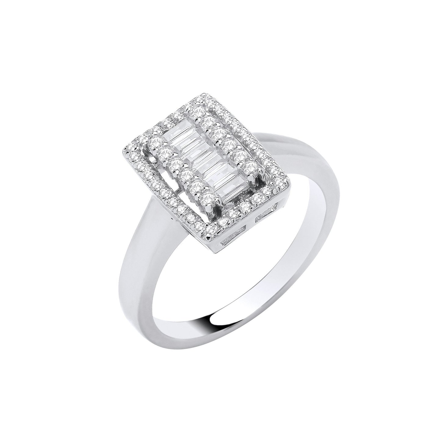 Silver Emerald Halo Style Cubic Zirconias Ring