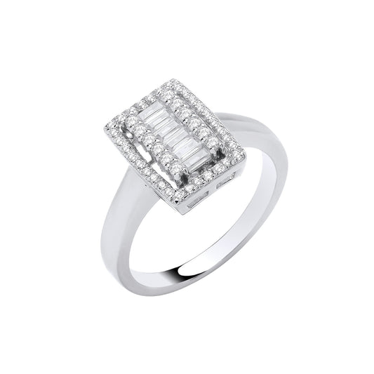 Silver Emerald Halo Style Cubic Zirconias Ring