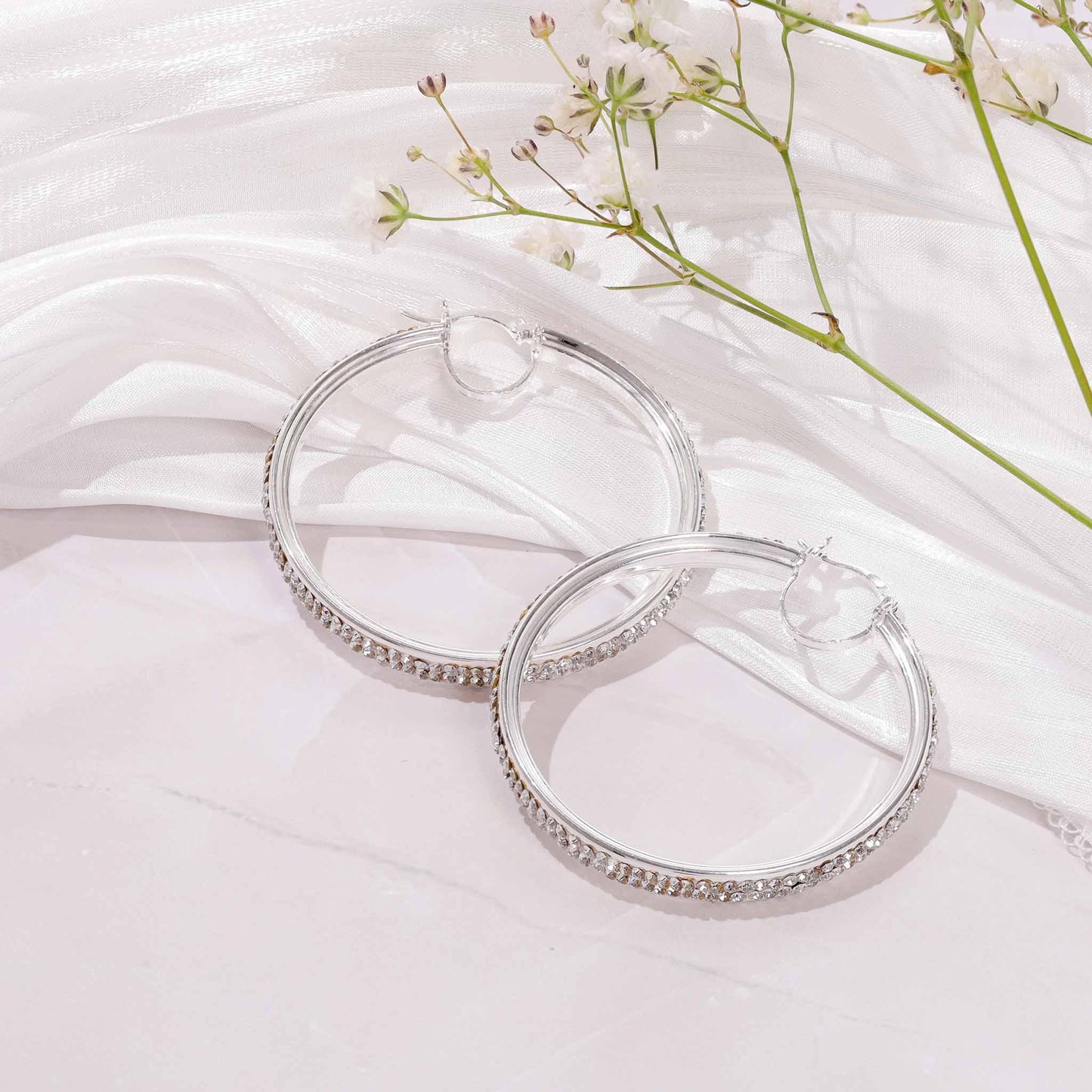 Silver Large Hoop Crystal Earrings