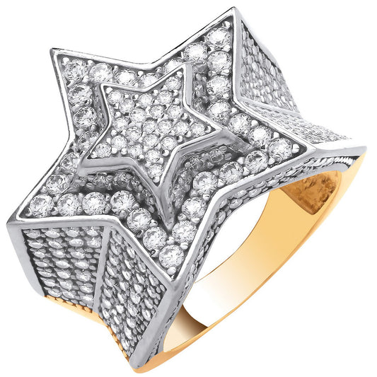 Yellow Gold Cubic Zirconia Large 3D Star Ring